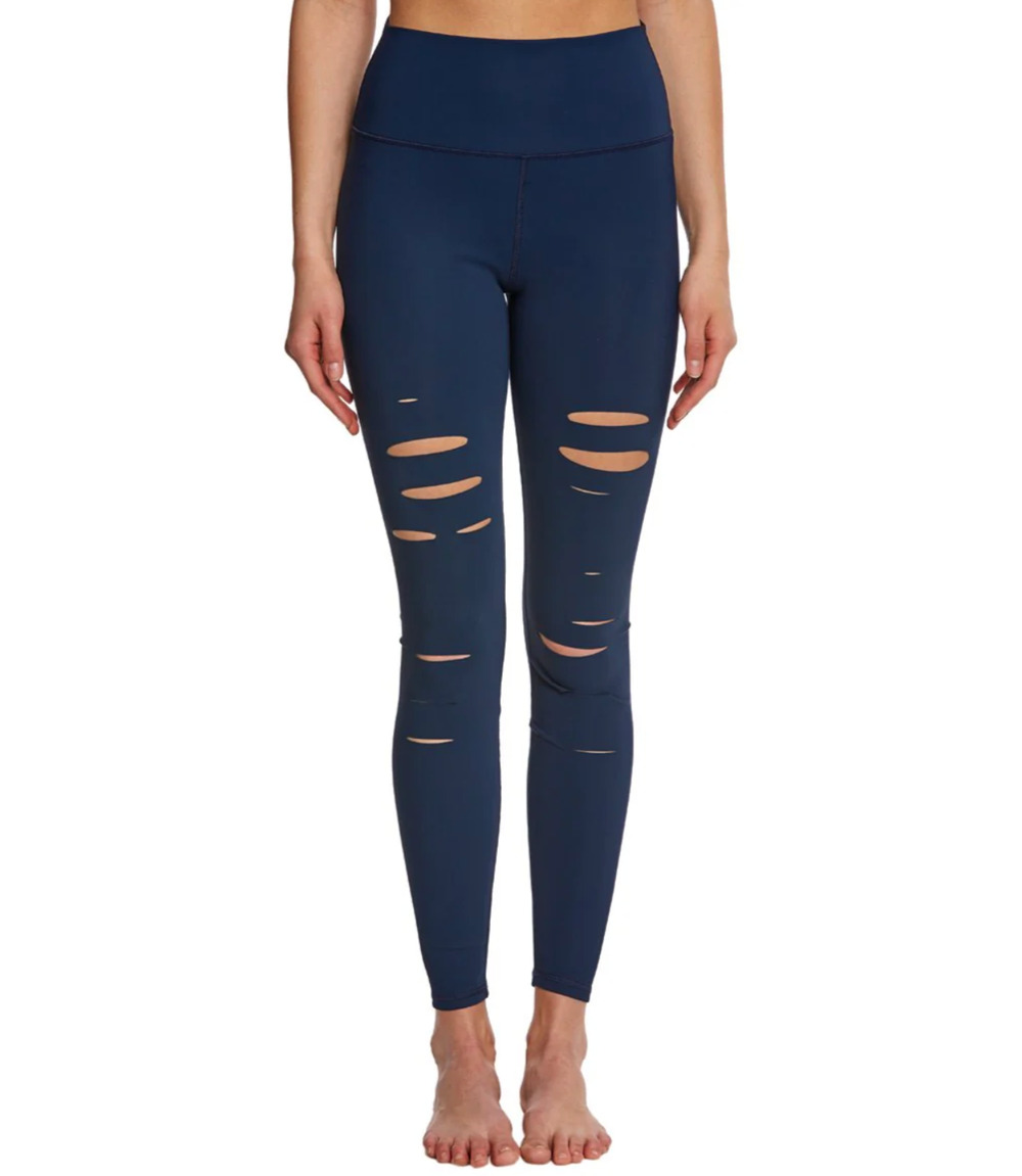 Alo Yoga High Waist Warrior Ripped Leggings Small Distressed Blue Athleisure